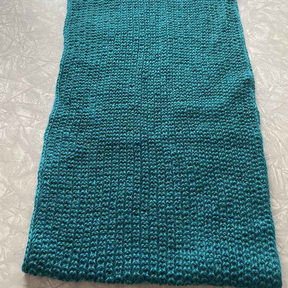 Handmade turquoise knit wool infinity scarf - Picture 4 of 8